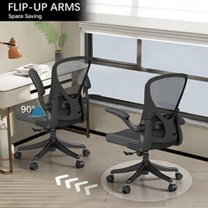 SICHY AGE Ergonomic Office Chair Home Desk Office Chair with Flip-Armrest & Cushion for Lumbar Support, Mid Back Computer Chair with Thickened Cushion Desk Chairs