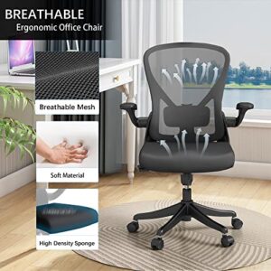 SICHY AGE Ergonomic Office Chair Home Desk Office Chair with Flip-Armrest & Cushion for Lumbar Support, Mid Back Computer Chair with Thickened Cushion Desk Chairs