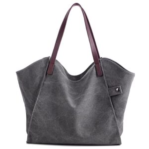 eamom large capacity tote bags for school canvas tote bag for women leather strap shoulder bag handbag hobo tote bag (gray)