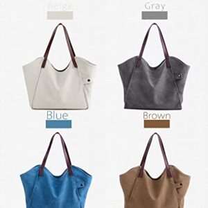 Eamom large capacity tote bags for school canvas tote bag for women leather strap shoulder bag handbag hobo tote bag (Gray)