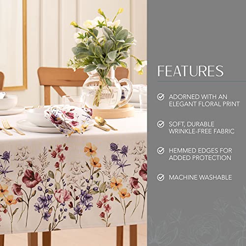 Elrene Home Fashions Poppy Wildflower Botanical Border Fabric Tablecloth, Rectangle, 60 inches X 120 inches