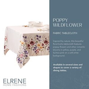 Elrene Home Fashions Poppy Wildflower Botanical Border Fabric Tablecloth, Rectangle, 60 inches X 120 inches