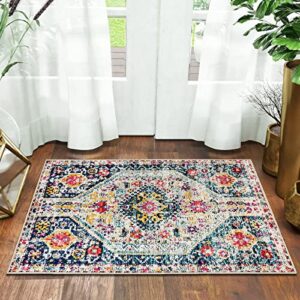 lahome boho washable kitchen entryway rug, 2×3 persian throw rug vintage front door mat colorful small area rug, non-slip non-shedding floor carpet for bedroom bathroom