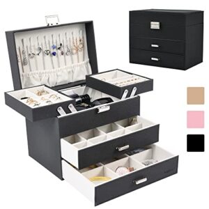dajasan jewelry boxes for women girls, jewelry organizer box, 4 layers large jewelry storage organizer for earring, ring, necklace, bracelets (black)