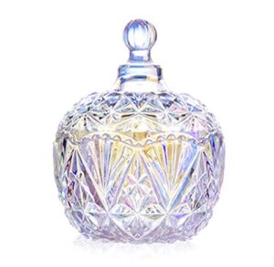 colorful crystal glass jar, sugar bowl candy dish, snacks storage jar with lid, decorative trinket cosmetics display pot for dressing table bathroom parties xmas, gift for girl (9.8 * 9.8 * 12)