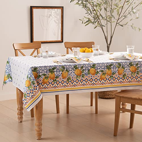 Elrene Home Fashions Capri Lemon Double-Bordered Mediterranean Fabric Tablecloth, Rectangle, 60 inches X 84 inches