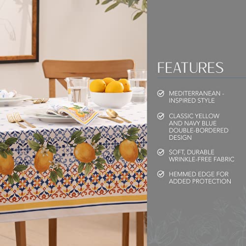 Elrene Home Fashions Capri Lemon Double-Bordered Mediterranean Fabric Tablecloth, Rectangle, 60 inches X 84 inches