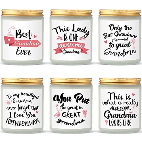 Spiareal 6 Pcs Best Grandma Ever Gifts Grandparents Birthday Day from Grandson Granddaughter 7oz Scented Jar Candles Natural Mineral Wax for Women Christmas Thanksgiving (White, Grandma)