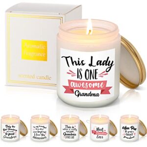 Spiareal 6 Pcs Best Grandma Ever Gifts Grandparents Birthday Day from Grandson Granddaughter 7oz Scented Jar Candles Natural Mineral Wax for Women Christmas Thanksgiving (White, Grandma)