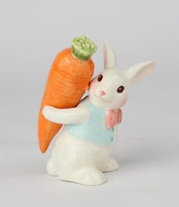fine ceramic spring easter buny carries carrot salt & pepper shakers set, 3.75″ h