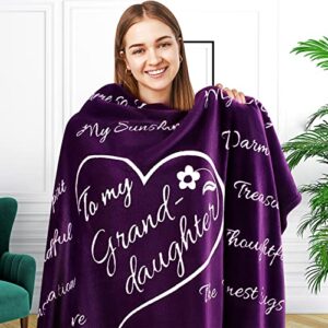 granddaughter gifts from grandma, to my granddaughter blanket, grand daughter gifts from grandma, graduation gifts for granddaughter, gifts for granddaughter, throw blanket 65″ x 50″ (purple)