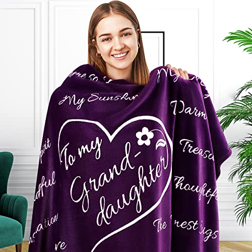 Granddaughter Gifts from Grandma, to My Granddaughter Blanket, Grand Daughter Gifts from Grandma, Graduation Gifts for Granddaughter, Gifts for Granddaughter, Throw Blanket 65" x 50" (Purple)