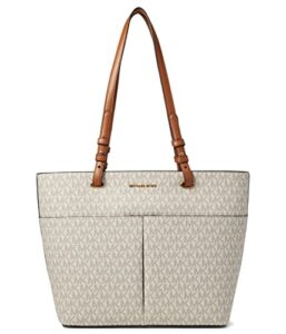 michael kors bedford medium top zip pocket tote vanilla/acorn one size