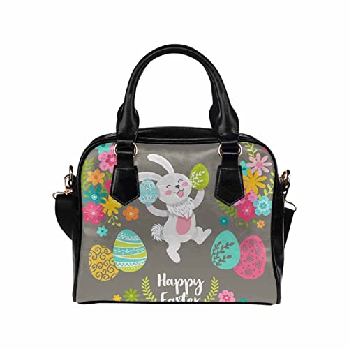 InterestPrint Cute Easter Cartoon Character Rabbit Womens Top Handle PU Leather Shoulder Satchel Bag