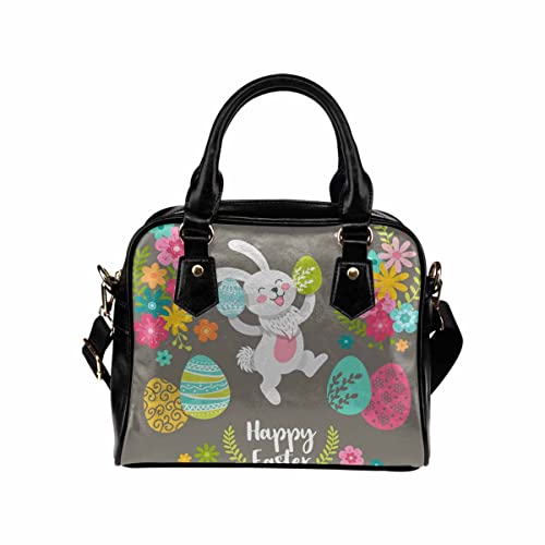 InterestPrint Cute Easter Cartoon Character Rabbit Womens Top Handle PU Leather Shoulder Satchel Bag