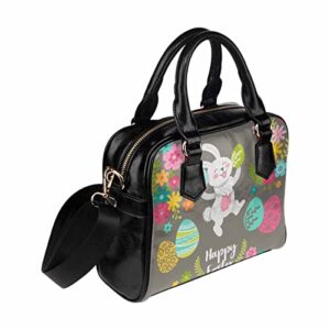 InterestPrint Cute Easter Cartoon Character Rabbit Womens Top Handle PU Leather Shoulder Satchel Bag