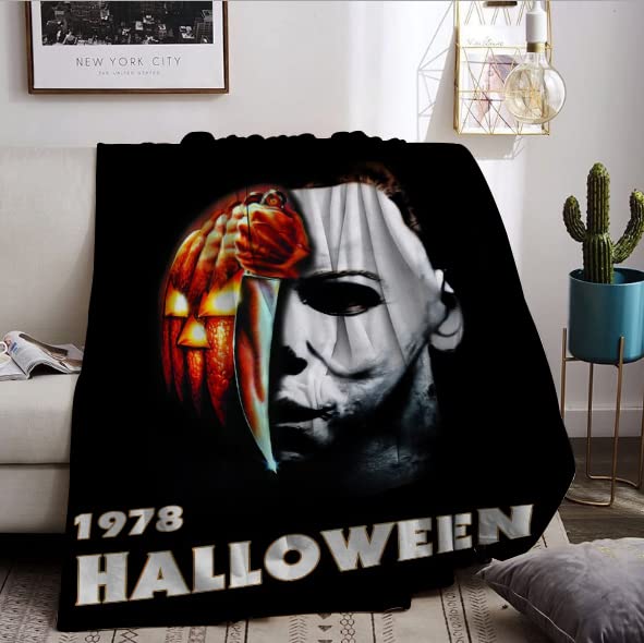 Halloween Horror Movie Blanket Michael Myers Blanket Flannel Blanket Micro Fleece Blanket for Bed Couch Living Room (Style-2, 50"x60")