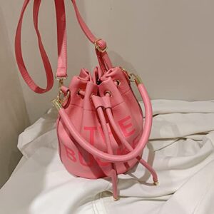 Small Bucket Bag for Women, Leather Bucket Bag Purses, Crossbody/Handbag/Hobo Bag(7.9*7.9*8.3in) (Rose Red)