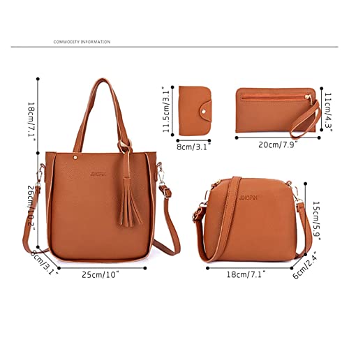 2023 NEW Upgrade Handbags Wallet Tote Bag Shoulder Bag Top Handle Satchel Purse Set 4pcs (Black)