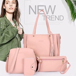 2023 NEW Upgrade Handbags Wallet Tote Bag Shoulder Bag Top Handle Satchel Purse Set 4pcs (Black)