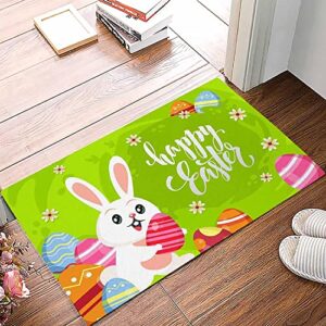 easter cartoon easter bunny eggs green spring holiday indoor outdoor welcome doormat, entrance mat rug outside patio for kitchen bedroom rug, durable & washable, 16″x 24″