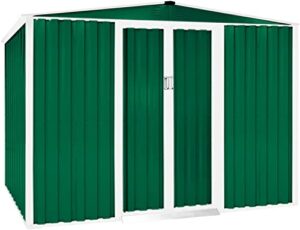 incbruce 8×6 ft outdoor storage shed double sloping roof garden shed, galvanized metal storage shed with sliding door, metal shed kit with double doorknobs and air vents (green)