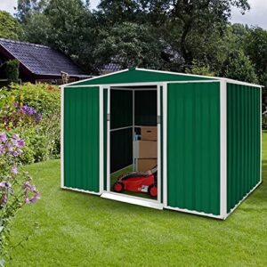 Incbruce 8x6 Ft Outdoor Storage Shed Double Sloping Roof Garden Shed, Galvanized Metal Storage Shed with Sliding Door, Metal Shed Kit with Double Doorknobs and Air Vents (Green)