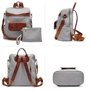 LAORENTOU Backpack Purse for Women Fashion Leather Designer Travel Large Handbags Ladies Shoulder Bags (Light Gray)