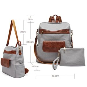 LAORENTOU Backpack Purse for Women Fashion Leather Designer Travel Large Handbags Ladies Shoulder Bags (Light Gray)