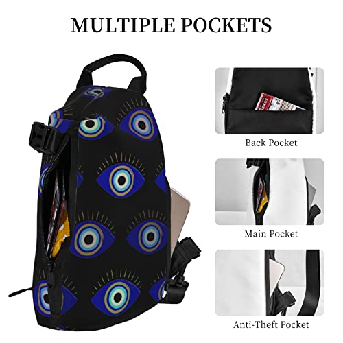 Crossbody Sling Backpack Turkish-Evil-Eye-Symbol Travel Hiking Chest Daypack One Strap Shoulder Bag