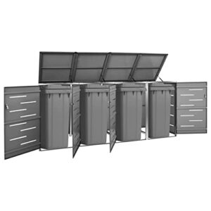 canditree outdoor large storage shed for garbage cans, stainless steel quadruple wheelie bin shed with 4 doors for patio (anthracite)