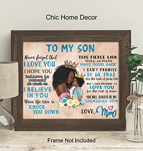 African Americans Mother Wall Art & Decor - Black women Wall Art - Nursery Decor - Little Boy Bedroom Decor - Baby shower Gift - Mother Son Life Empowerment Inspirational Quotes Poster UNFRAMED 8x10