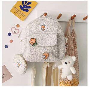 XINBOO Kawaii Fluffy Mini Backpack for Girls Soft Plush Bag Women's Aesthetic Fuzzy Backpack with Furry Purse (Beige)