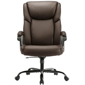 zunmos home office executive desk high back computer adjustable height and swivel task lumbar head support chair, leather brown