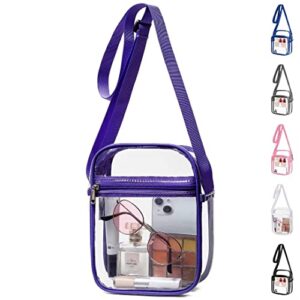 clear bag stadium approved, crossbody bags, small transparent purse for women see through handbag with adjustable strap for concerts sports events, fans, game, festivals purple
