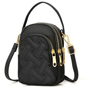 Dksyee Black Quilted Nylon Crossbody Phone Bag for Women Iphone Shoulder Bag Small Cell Phone Wallet Purses Iphone Crossbody Bag