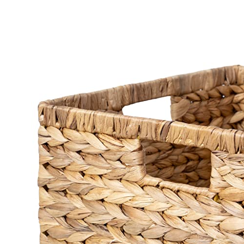 BARIEN 14.5” x 13.5” x 8” (Set of 3) Natural Water Hyacinth Storage Baskets, Rectangular Wicker Basket with Built-in Handles, Large (Natural - Set of 3)