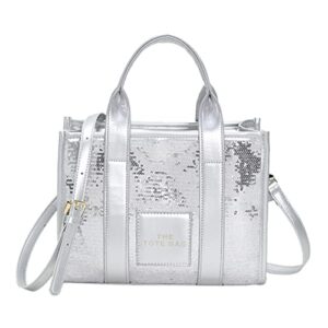 jqwsve the tote bag for women – sequins leather tote purse designer handbag luxury shoulder crossbody bag for office travel