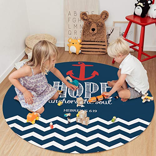 Round Area Rugs Anchor Super Soft Indoor Stain-Proof Carpet Floor Mat Non-Skid Runner Rugs for Home Living Room Bedroom Dining Room Ripple Hope Blue