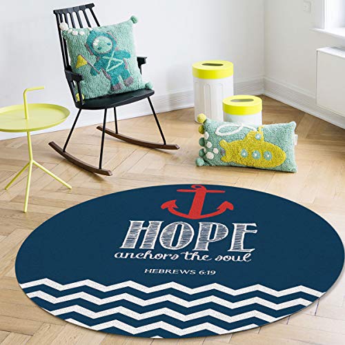Round Area Rugs Anchor Super Soft Indoor Stain-Proof Carpet Floor Mat Non-Skid Runner Rugs for Home Living Room Bedroom Dining Room Ripple Hope Blue