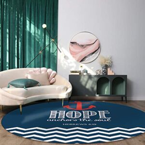 Round Area Rugs Anchor Super Soft Indoor Stain-Proof Carpet Floor Mat Non-Skid Runner Rugs for Home Living Room Bedroom Dining Room Ripple Hope Blue