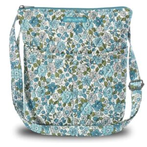 bella taylor country floral feedsack collection, quilted cotton hipster crossbody handbag for women, delicate floral blue