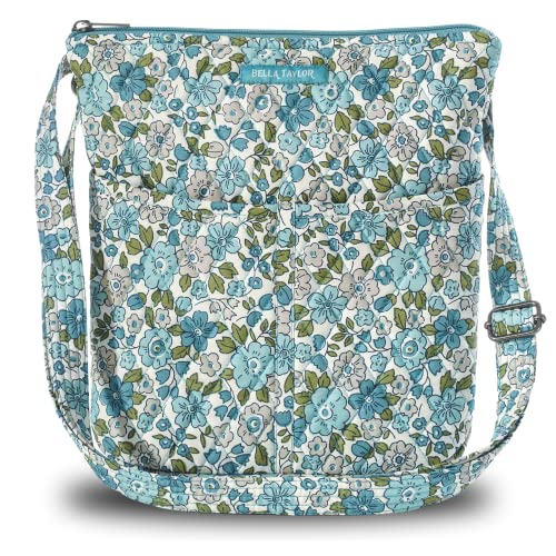 Bella Taylor Country Floral Feedsack Collection, Quilted Cotton Hipster Crossbody Handbag for Women, Delicate Floral Blue