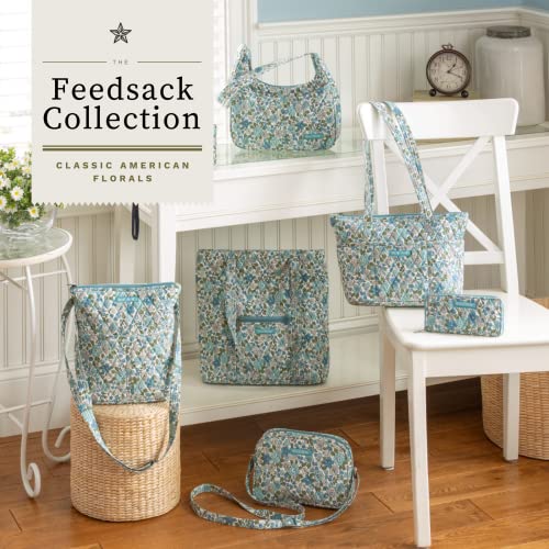 Bella Taylor Country Floral Feedsack Collection, Quilted Cotton Hipster Crossbody Handbag for Women, Delicate Floral Blue