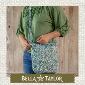 Bella Taylor Country Floral Feedsack Collection, Quilted Cotton Hipster Crossbody Handbag for Women, Delicate Floral Blue