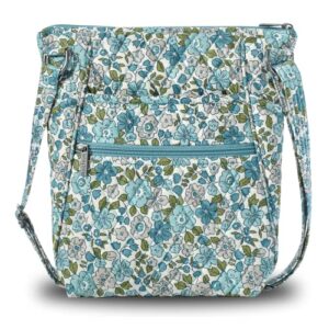 Bella Taylor Country Floral Feedsack Collection, Quilted Cotton Hipster Crossbody Handbag for Women, Delicate Floral Blue