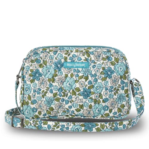 Bella Taylor Country Floral Feedsack Collection, Quilted Cotton Simple Crossbody Handbag for Women, Delicate Floral Blue