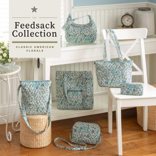 Bella Taylor Country Floral Feedsack Collection, Quilted Cotton Simple Crossbody Handbag for Women, Delicate Floral Blue