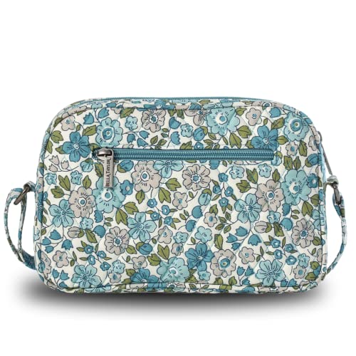 Bella Taylor Country Floral Feedsack Collection, Quilted Cotton Simple Crossbody Handbag for Women, Delicate Floral Blue