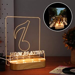 light up now playing vinyl record stand, yuandian now spinning record stand, wooden acrylic holder for vinyl album display and storage with warm white color lights, vinyl record led display storage collection holder with usb powered.